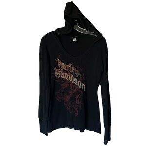 Harley Davidson Black Red Spellout Hoodie Shirt Medium